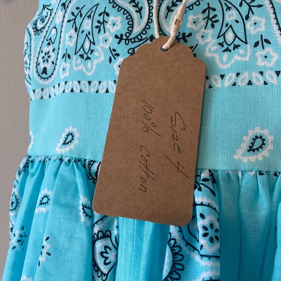 Handmade Children's 100% Cotton Blue Paisley Elastic Straps Dress - Picture 4 of 12